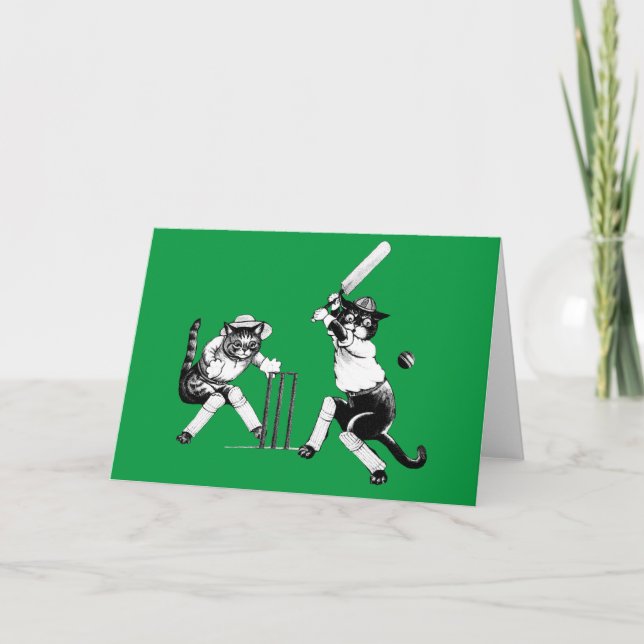 Funny Cats Playing Cricket Holiday Card (Front)