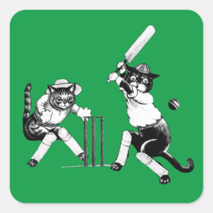 Funny Cats Playing Cricket Square Sticker