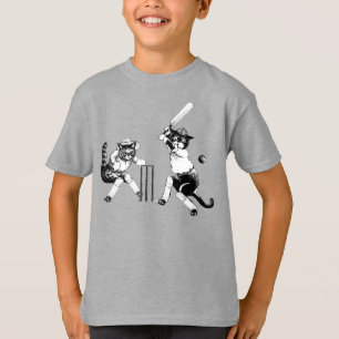 Funny Cats Playing Cricket T-Shirt