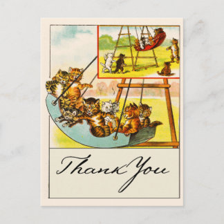 Funny Cats Playing on Playground Swing Thank You Postcard