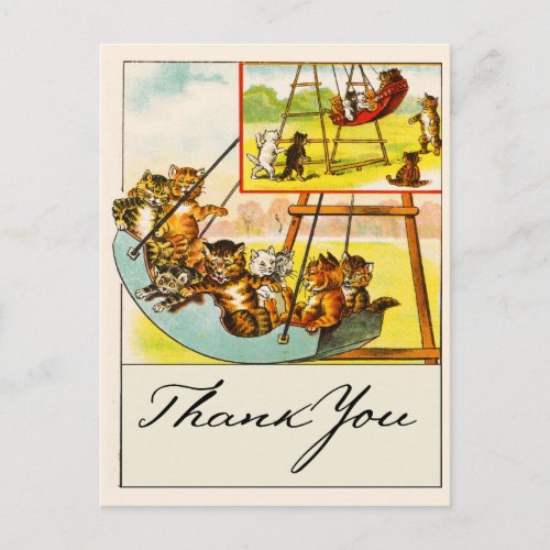Funny Cats Playing on Playground Swing Thank You Postcard