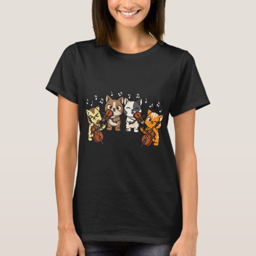 Funny Cats Playing Violin Cello Orchestra Musician T_Shirt