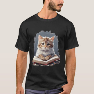Funny Cats Reading A Book Graphic Cat Kitten Lover T-Shirt