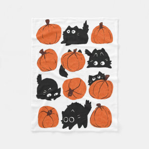 Funny Cats Retro Groovy Pumpkin Halloween Thanksgi Fleece Blanket