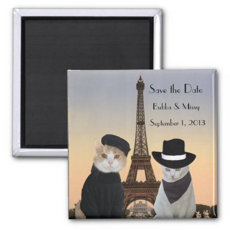 Funny Cats Save The Date Paris Wedding Magnet