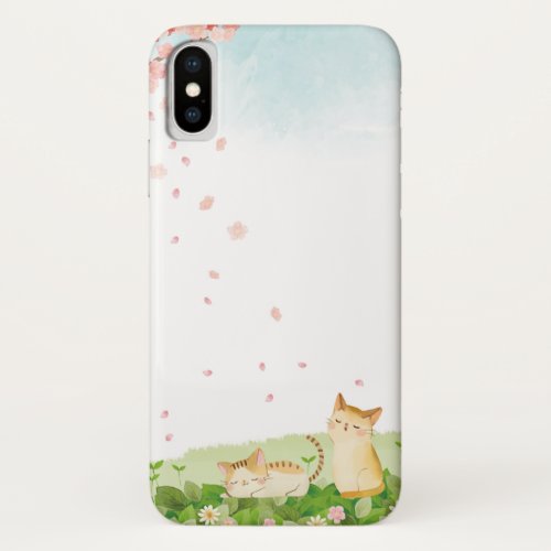 Funny Cats Singing under Cherry Blossoms iPhone XS Case