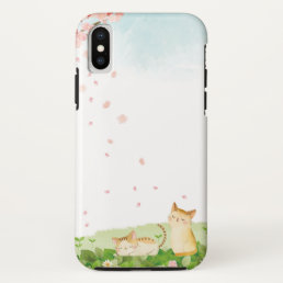 Funny Cats Singing under Cherry Blossoms iPhone X Case