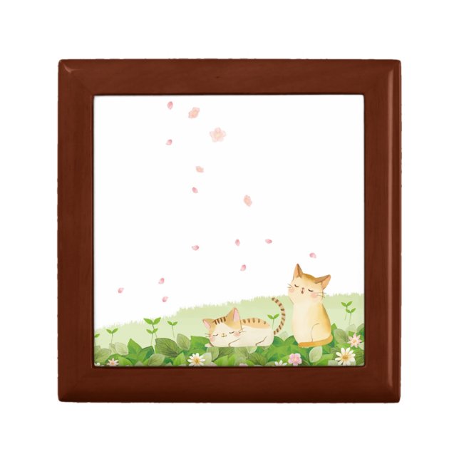 Funny Cats Singing under Cherry Blossoms Gift Box (Front)