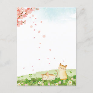 Funny Cats Singing under Cherry Blossoms Holiday Postcard