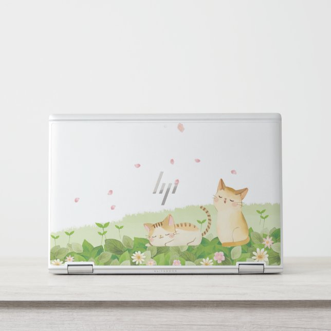 Funny Cats Singing under Cherry Blossoms HP Laptop Skin (Front)