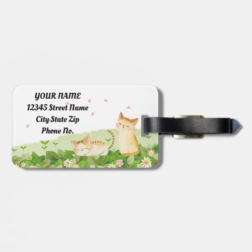 Funny Cats Singing under Cherry Blossoms Luggage Tag