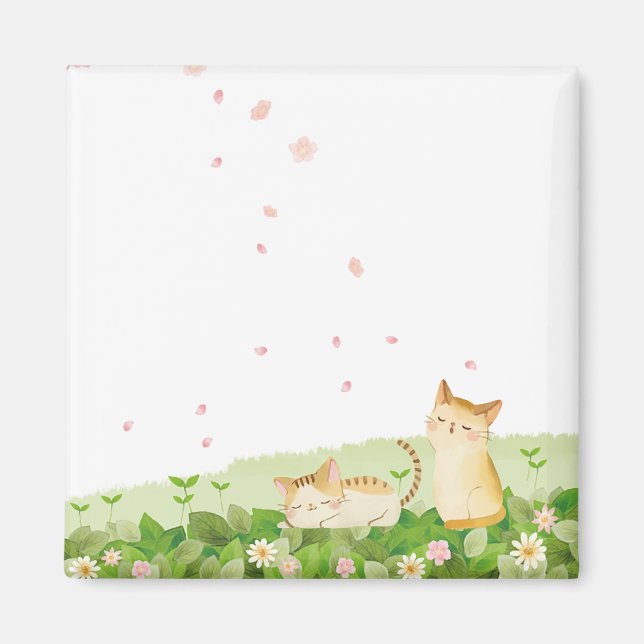 Funny Cats Singing under Cherry Blossoms Magnet (Front)