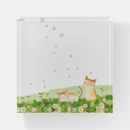 Funny Cats Singing under Cherry Blossoms Paperweight