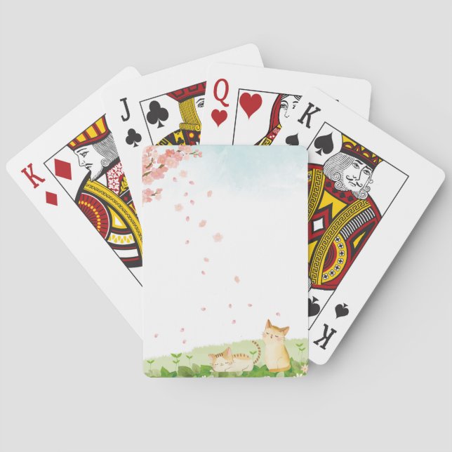Funny Cats Singing under Cherry Blossoms Poker Cards (Back)