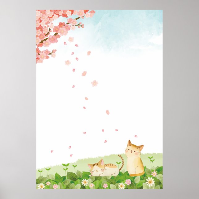 Funny Cats Singing under Cherry Blossoms Poster (Front)
