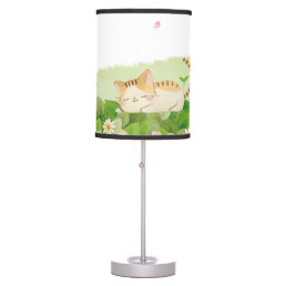 Funny Cats Singing under Cherry Blossoms  Table Lamp