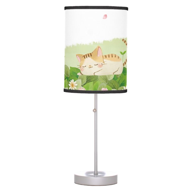 Funny Cats Singing under Cherry Blossoms  Table Lamp (Front)