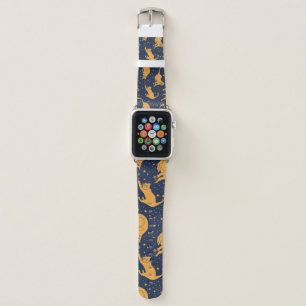 Funny cats, stars, space pattern. apple watch band
