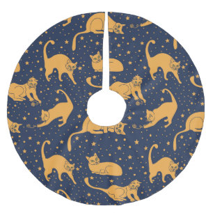 Funny cats, stars, space pattern. brushed polyester tree skirt