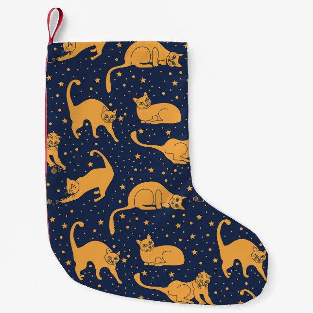 Funny cats, stars, space pattern. small christmas stocking (Front)