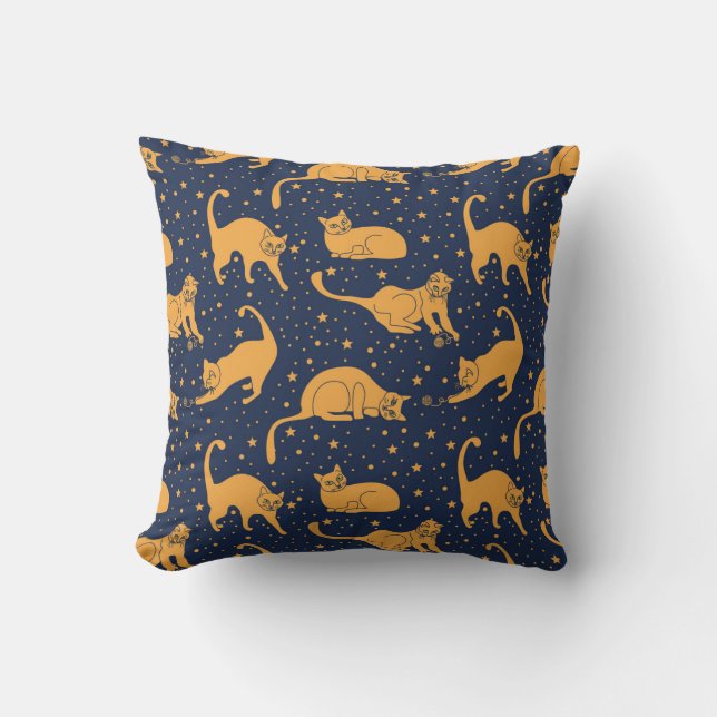 Funny cats, stars, space pattern. throw pillow (Front)