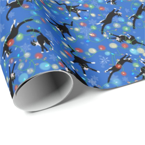 Funny Cats Tangle in Christmas Lights Wrapping Pap Wrapping Paper