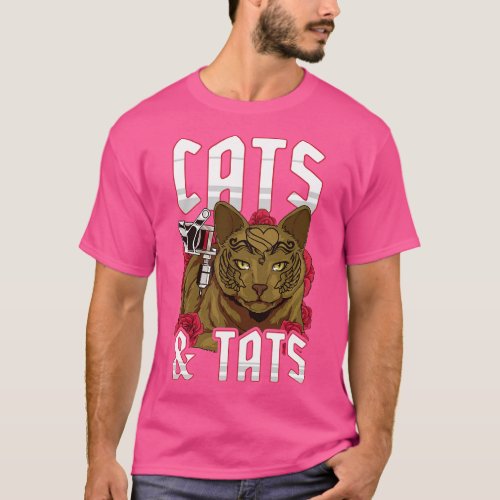 Funny Cats Tats Inked Tattoo Obsessed Cat Lover T_Shirt