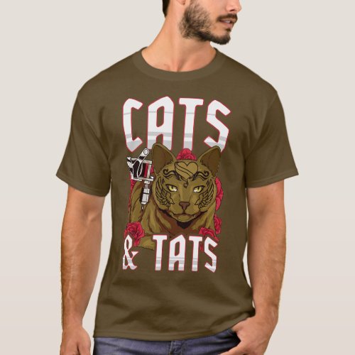 Funny Cats Tats Inked Tattoo Obsessed Cat Lover T_Shirt