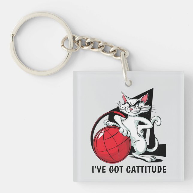 Funny Cattitude Cat Keychain (Front)