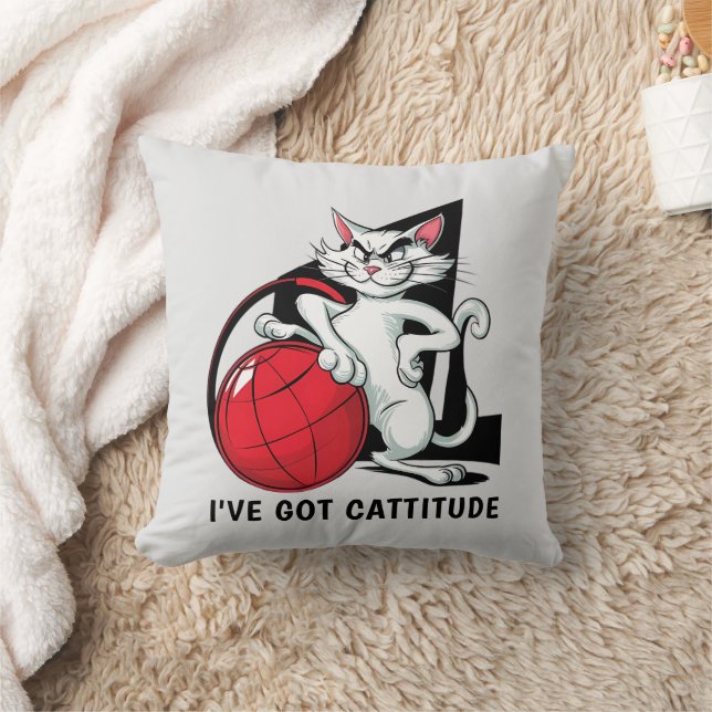Funny Cattitude Cat Throw Pillow (Blanket)