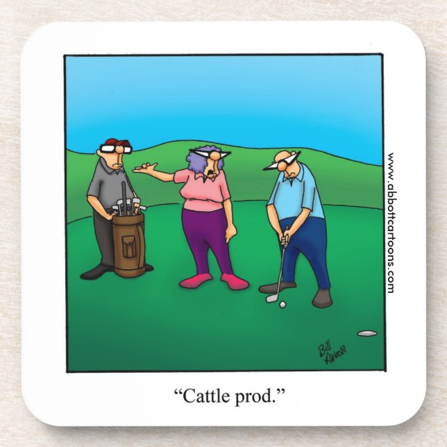 Funny "Cattle Prod" Golf Humor Coaster Gift Golfer (Front)