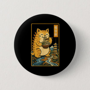 Funny Catzilla Anime Ramen Japanese Cat Men Women Button