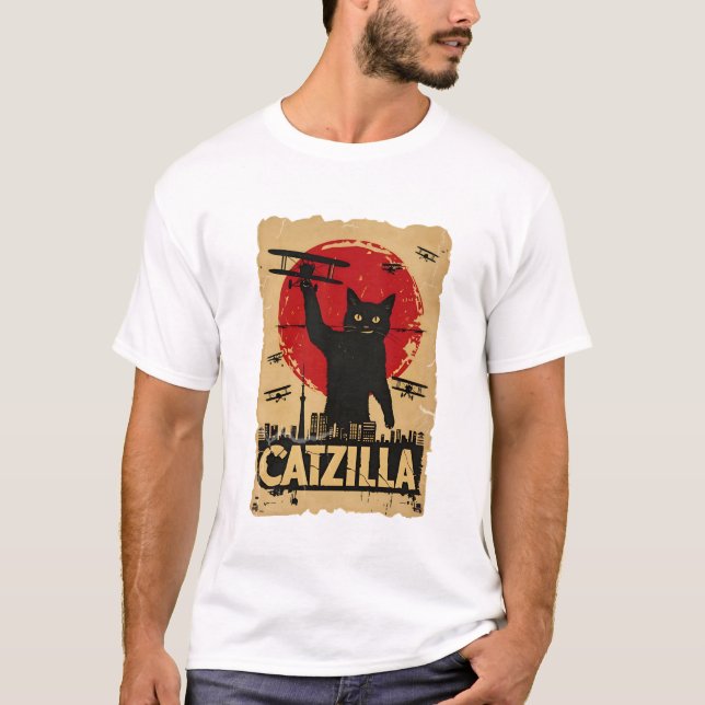 Funny Catzilla Cat, Cat Parody T-Shirt (Front)