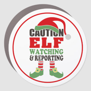 Funny Caution ELF WATCHING Christmas Car Magnet