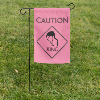 Funny Caution Pink Flamingo Crossing Garden Flag