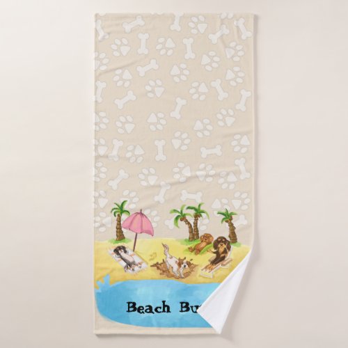 Funny Cavalier King Charles Spaniels at the Beach  Bath Towel