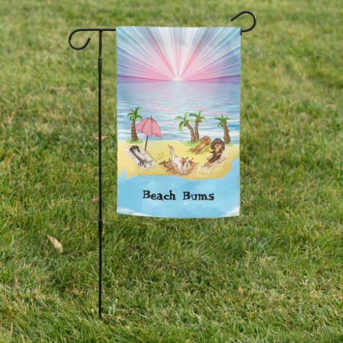 Funny Cavalier King Charles Spaniels at the Beach  Garden Flag