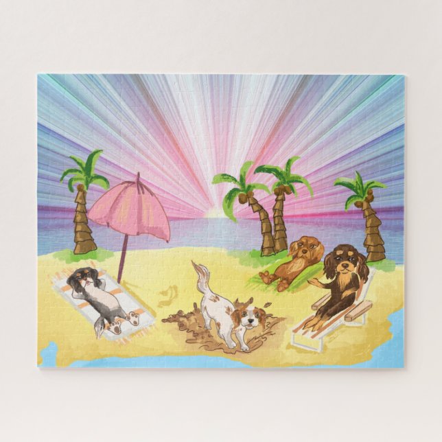 Funny Cavalier King Charles Spaniels at the Beach  Jigsaw Puzzle (Horizontal)