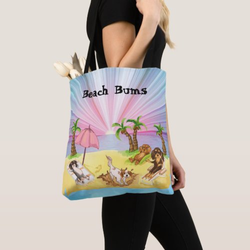 Funny Cavalier King Charles Spaniels at the Beach  Tote Bag