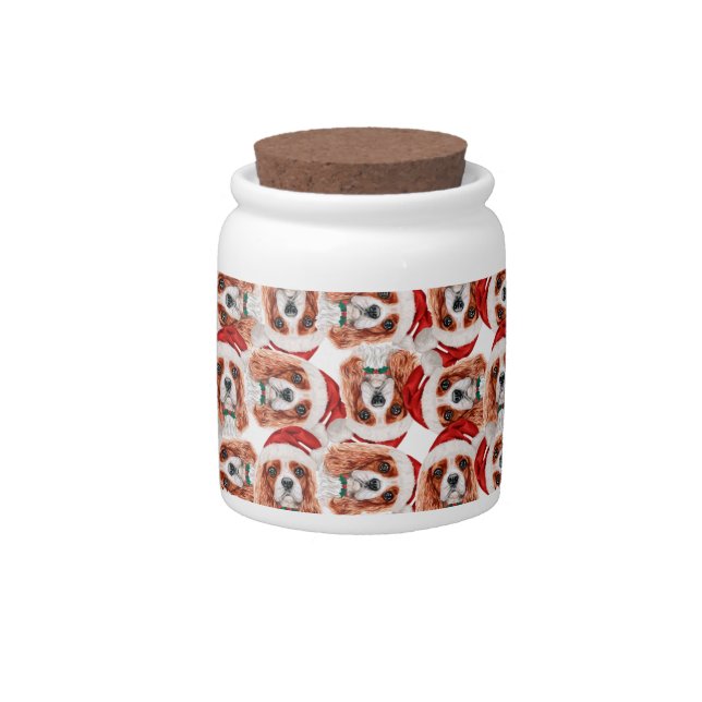 Funny Cavalier King Christmas Pattern Candy Jar (Front)