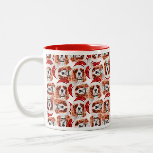 Funny Cavalier King Christmas Pattern Two-Tone Coffee Mug (Left)