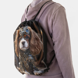 Funny Cavalier Spaniel Puppy Steampunk, Drawstring Bag