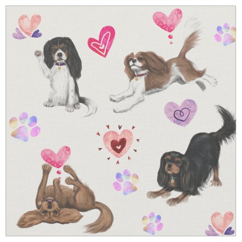 Funny Cavaliers with Hearts Fabric