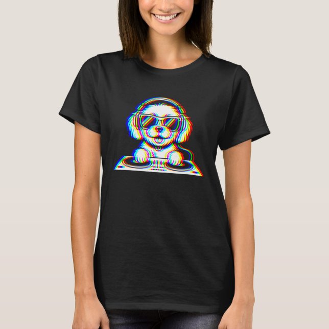 Funny Cavapoo DJ Glitch Rave EDM Music Party T-Shirt (Front)