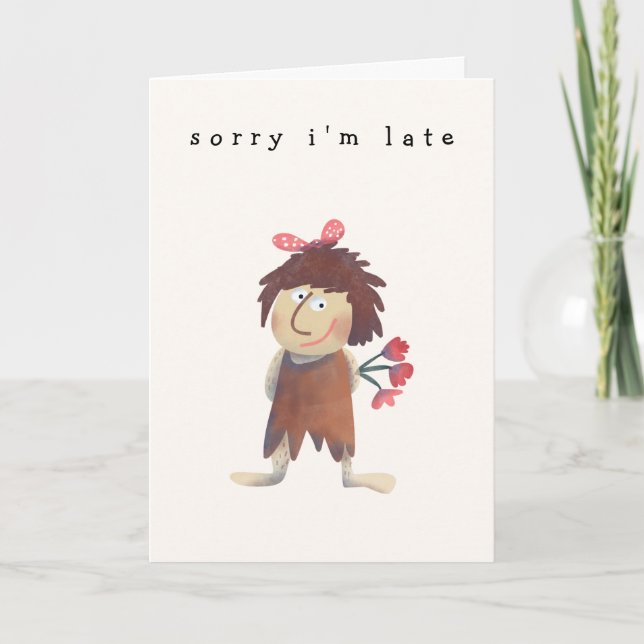 Funny Cave Woman Humorous Cartoon Belated Birthday Card (Front)