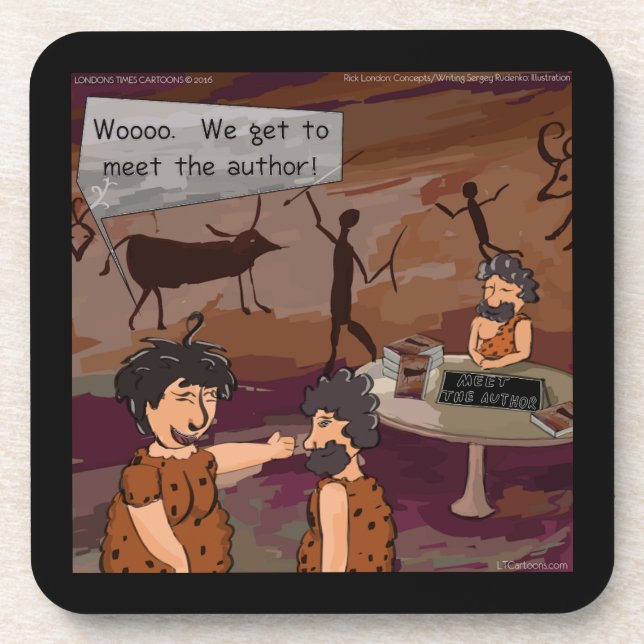 Funny Caveman Author "Meet The Author" Beverage Coaster (Front)