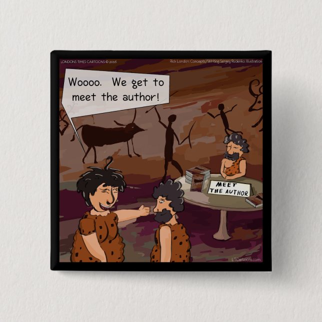 Funny Caveman Author "Meet The Author" Button (Front)