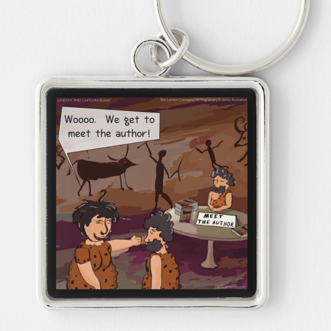 Funny Caveman Author "Meet The Author" Keychain (Front)