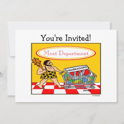 Funny Caveman Cartoon BBQ Meat Lover Cookout Party Invitation