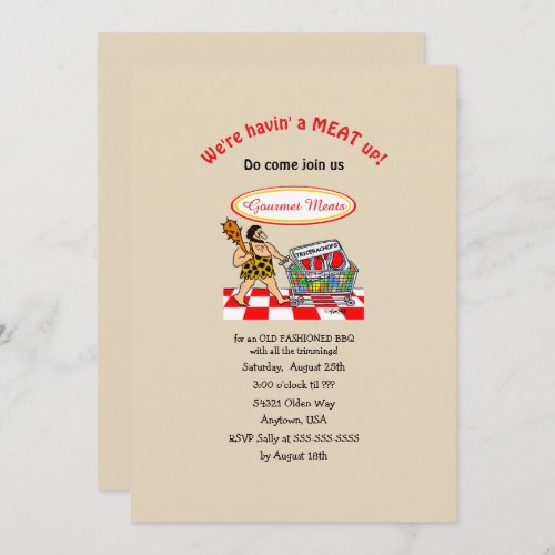 Funny Caveman Old Fashioned MEAT Up BBQ  Invitation